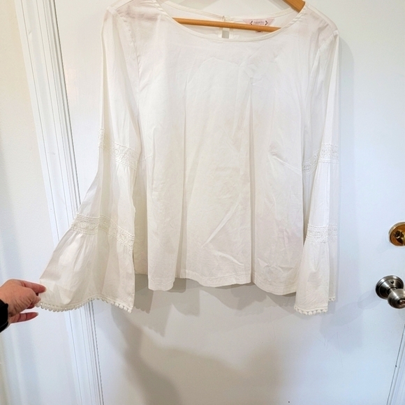 Nannette Lepore White Peasant Top Eyelette Lace Bell Sleeves Size Large - Picture 5 of 16